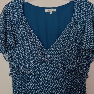Blue & white patterned smocked-waist dress